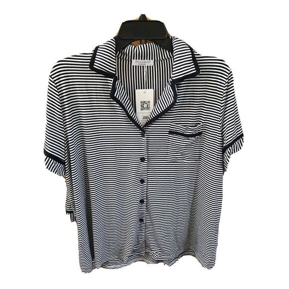 NEW Ekouaer Pajamas Striped Women L Short Sleeve Button Sleepwear Shorts Shirt - Picture 1 of 11